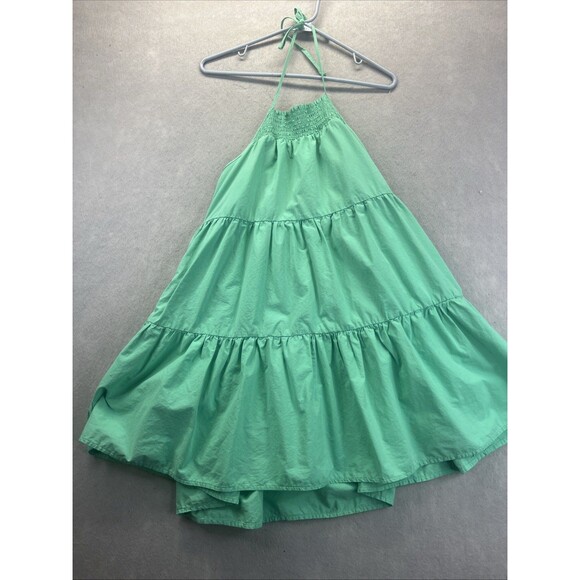 American Eagle Outfitters High Neck Poplin Halter Dress Tiered Mini Dress Large - Picture 1 of 9